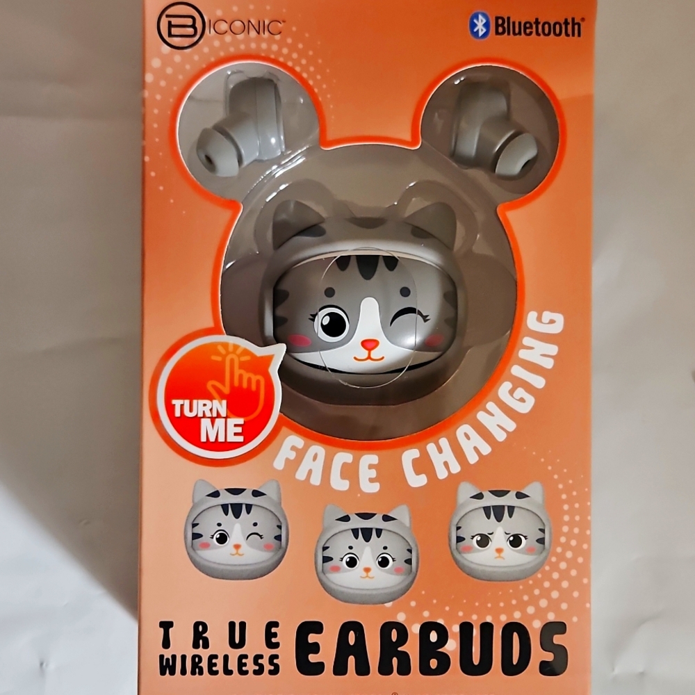 New in box grey kitty wireless, Bluetooth earbuds